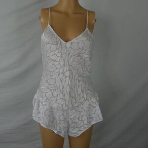 Ralph Montenero Vintage Semi Sheer Leaf Pattern Sleep Romper Union Made White